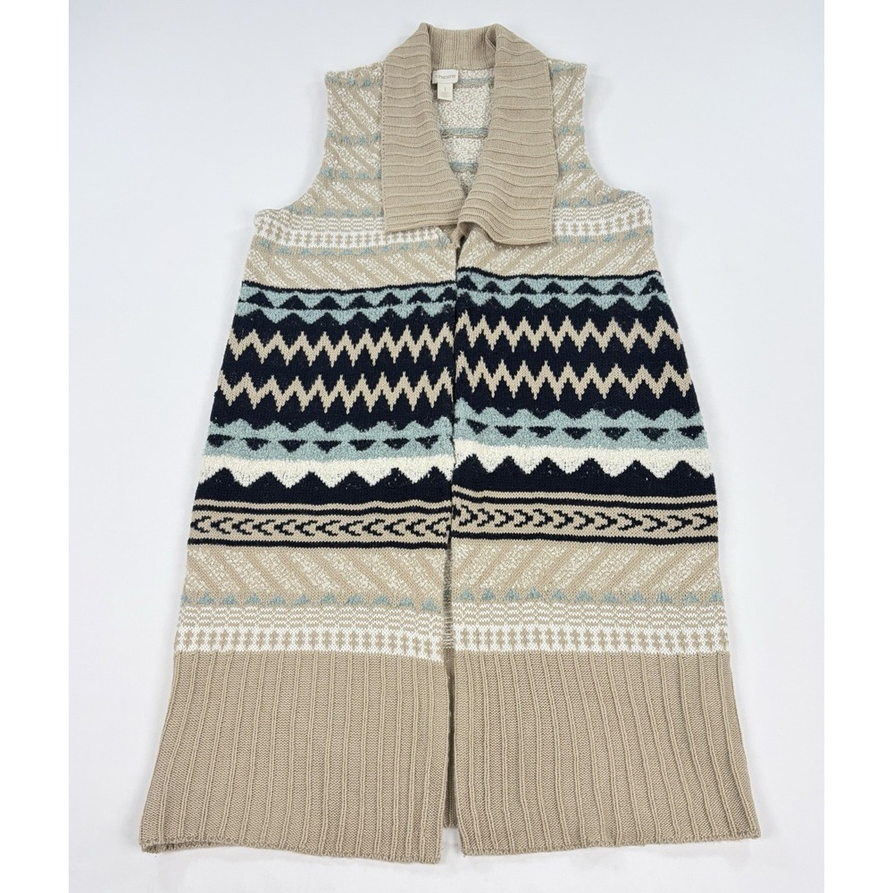 Chico's Elijah Mixed Pattern Knit Duster Sweater Vest Women's 1 M Aztec Chevron